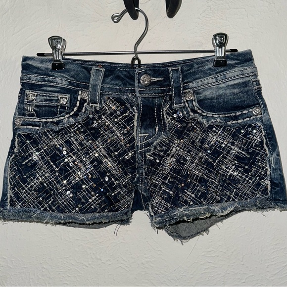 MISS ME signature low rise jean shorts cutoff denim embellished distressed 26 - Picture 5 of 15